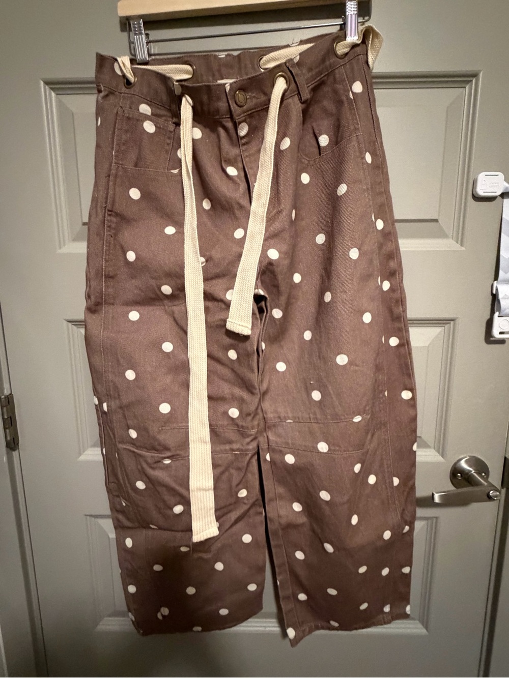 Peach Love California Brown Polka Dot Wide-Leg Bottoms with Cream Belt